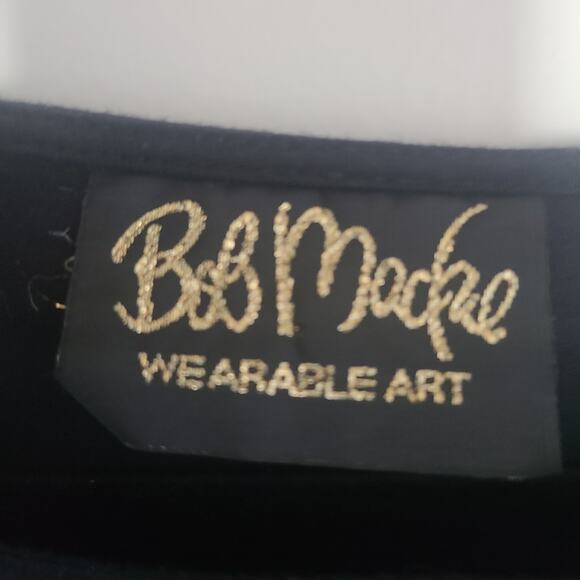 VTG Bob Mackie Wearable Art Black Sequin Holographic 3/4 Sleeve Cotton Top L - Picture 3 of 10